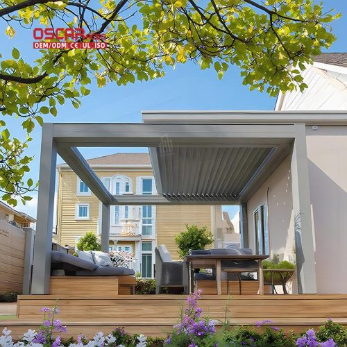 Waterproof Motorized Aluminium Louvre Verandah Cover Patio Commercial Use in Outdoor Areas Retractable Pergola