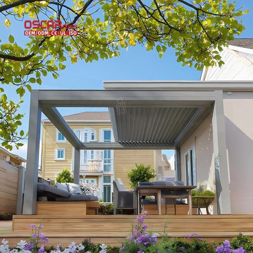 Garden Metal Electric Aluminum Pergola with Customized Waterproof Adjustable Louvers Backyard Patio Balcony Retractable Pergola