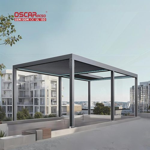 Outdoor Gazebo with Waterproof Motorized Louvered Roof Bioclimatic Aluminium Pergola Garden Patio Backyard Retractable Pergola