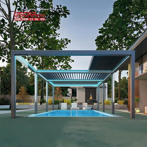 Motorised Easily Assembled Rainproof Waterproof Eco Friendly Louvred Pergola Roof Gardens Patios Backyards Retractable Pergola