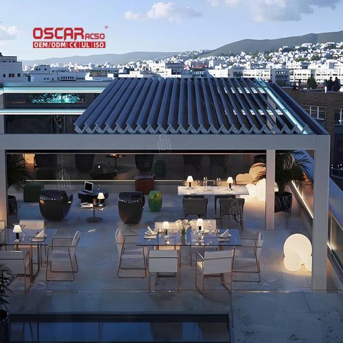 Controlled Diy Adjustable Electric Aluminum 3X3 Roof Louvered Pergola with Glass Door Patio Garden Balcony Retractable Pergola