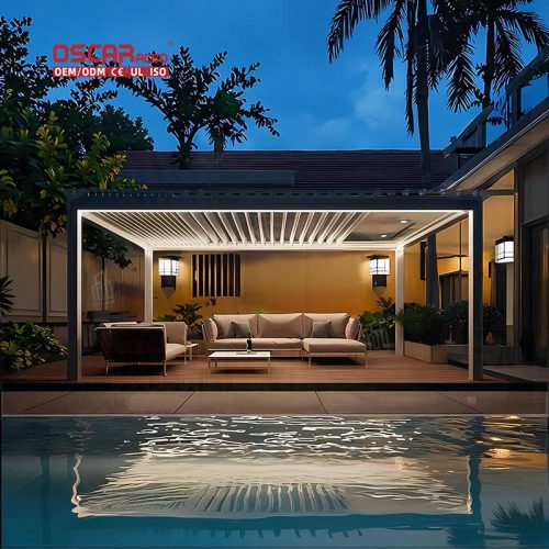 Pergola with Led Lighting Backyard Patio Garden Energy - Saving Light - Emitting Outdoor Shade Structure Retractable Pergola