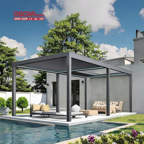 Sustainable Waterproof Outdoor Aluminium Louver Roof System Kits Garden Bioclimatic Pergola Retractable Pergola