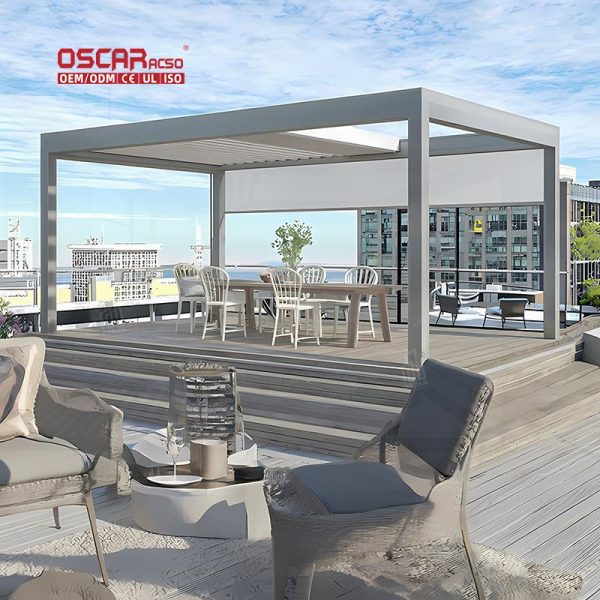 Waterproof Outdoor Gazebo Motorized Louvered Roof Bioclimatic Aluminium Pergola Garden Patio Poolside Retractable Pergola