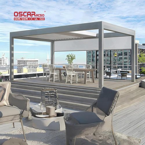 Adjustable Rotatable Outdoor Patio Garden Backyard 6X4 Wood Slatted Roof Shade Structure Retractable Pergola