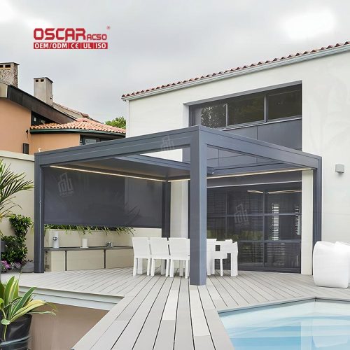 Outdoor Aluminium Pergola with Waterproof Louver Roof Modern Stylish Garden Terrace Patio Retractable Pergola