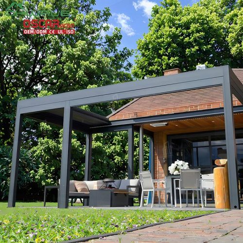 Motorized Bioclimatic Aluminium Louvered Pergola with Led Strip Lighting Modern Design Garden Patio Backyard Retractable Pergola