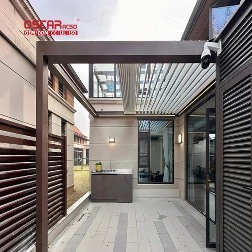 Waterproof Motorized Outdoor Aluminium Louvres Sun Awning Garden Patio Balcony Bioclimatic Roof Structure Retractable Pergola