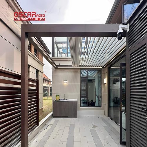 Motorized Adjustable Waterproof Aluminum Outdoor Patio Louvered Canopy Garden Backyard Poolside Retractable Pergola