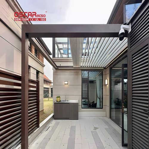 New Design Outdoor Waterproof Electric Opening Louvered Roof Garden Patio Awnings Backyard Terrace Balcony Retractable Pergola