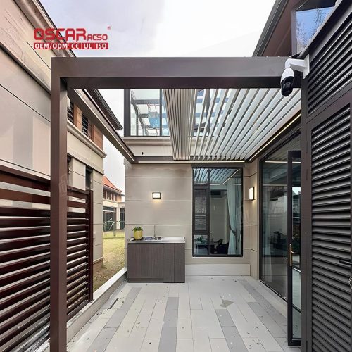 Eco-Friendly Sustainable Motorized Aluminium Folding Waterproof Louvre Pergola Roof Garden Patio Backyard Retractable Pergola