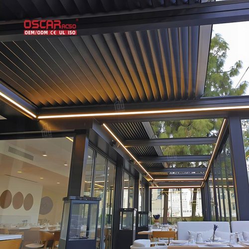 Outdoor Waterproof Louvered Roof System Electric Opening Patio Deck Balcony Aluminum Arched Pergola Retractable Pergola