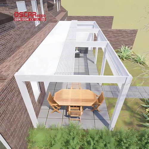 Outdoor Louvered Cover with Led Light Terrace Patio Garden Retractable Pergola