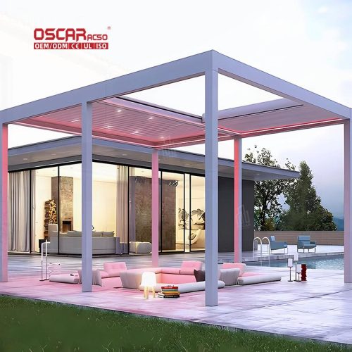 5X5M Motorized Waterproof Automatic Shading Ventilating Outdoor Patio Backyard Garden Pergola Kits Retractable Pergola