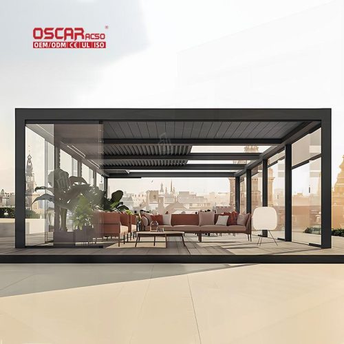 New Design Outdoor Waterproof Electric Opening Louvered Roof Patio Pergola Shade Garden Balcony Terrace Retractable Pergola