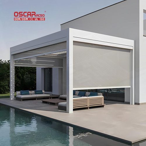 Waterproof Sunshading Motorized Outdoor Aluminium Louvres Bioclimatic Roof Patio Garden Balcony Retractable Pergola
