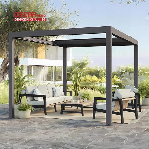 Electric Waterproof Pergola with Opening Roof Louver Garden Backyard Patio European Style Modern Design Retractable Pergola