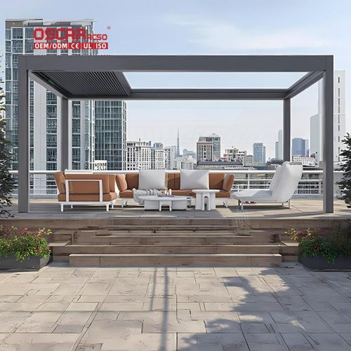 Waterproof Motorized Outdoor Aluminum Sunshade Garden Patio Backyard Modern Gazebo Retractable Pergola