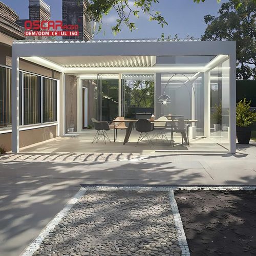 Waterproof Motorized Aluminium Outdoor Sun Awning Louvres Bioclimatic Roof Garden Patio Poolside Retractable Pergola