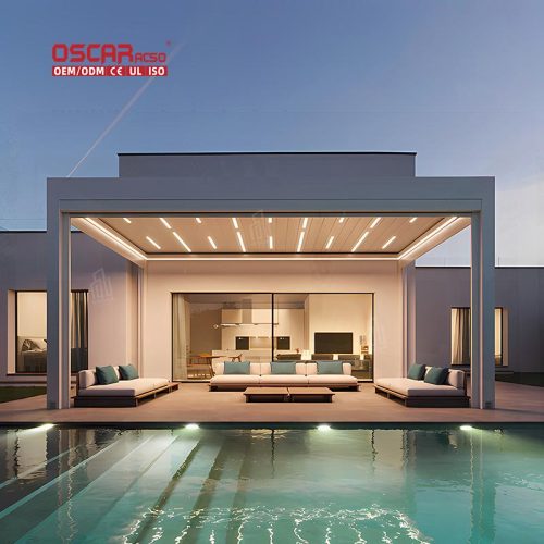 3X3M Extruded Aluminum Alloy Motorized Rain - Resistant Metal Outdoor Patio Terrace Garden Pergola Retractable Pergola
