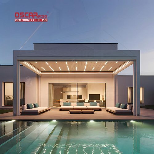 Outdoor Aluminum Pergola with Waterproof Roof and Opening Blinds Ideal Garden Terrace Courtyard Retractable Pergola