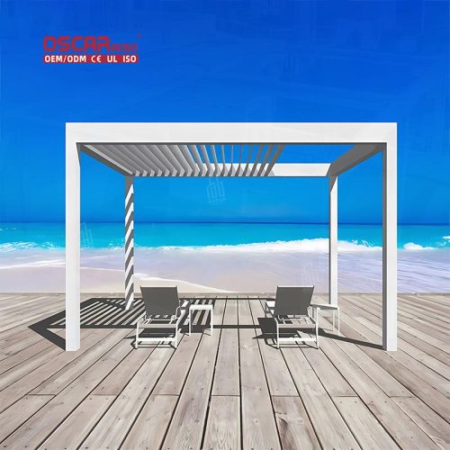 Aluminum Louver Bioclimatic Pergola with Curtain Garden Outdoor Terrace Roof Retractable Pergola