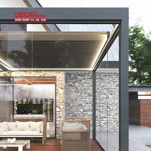 5X5M Motorized Waterproof Louvers Outdoor Garden Patio Balcony Decor Retractable Pergola