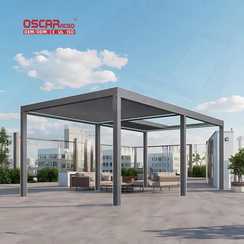 with Led Lighting Back Yard Bioclimatic Shading and Open  Air Relaxing Ideal Patio Garden and Poolside Retractable Pergola