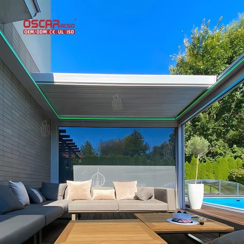 Outdoor Garden Waterproof Motorized Louvered Shutters Patio Balcony Terrace Modern Bioclimatic Pergola Roof Retractable Pergola