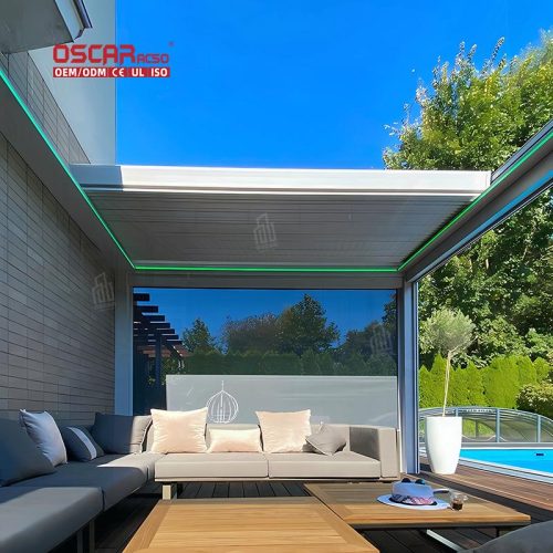 Waterproof Motorized Adjustable Louvre Roof Backyard Pergola Gazebo Ideal Patio Garden Outdoor Relaxation Retractable Pergola
