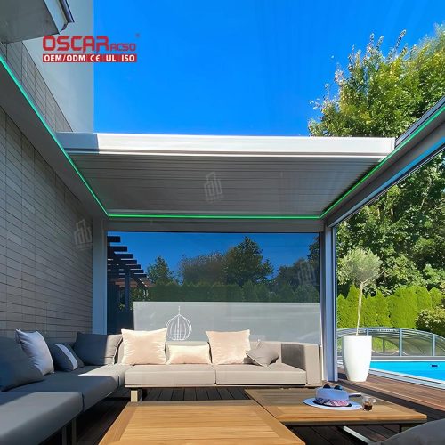 Aluminum Motorized Louvered Roof Garden Patio Balcony Bioclimatic Sustainable Eco  Friendly Structure Retractable Pergola