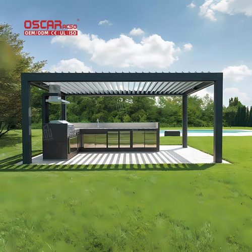 Outdoor Aluminum Gazebo Tent with Space Design Patio Garden Beach Sun Shelter Retractable Pergola