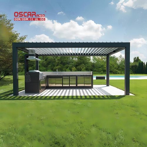Waterproof Motorized Louver Roof Awning Systems Patio Garden Pool Outdoor Use with Bioclimatica Design Retractable Pergola