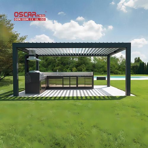 Outdoor Furniture Set with Led Lighting Back Yard and Outdoor Spaces Ideal Bioclimatic Pergola Settings Retractable Pergola