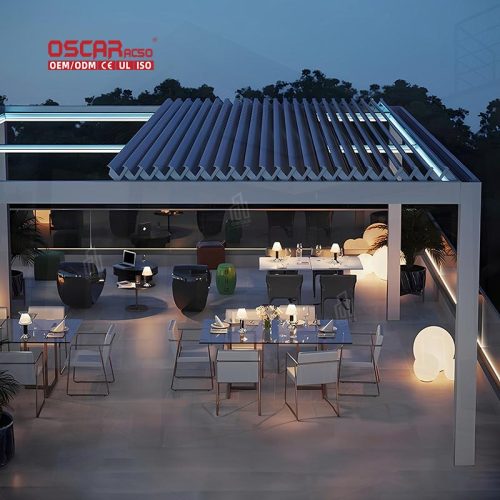 Waterproof Motorized Louvered Roof Awning Garden Patio Balcony Bioclimatic Pergola Systems Retractable Pergola