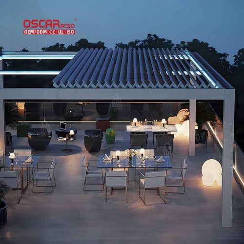 Waterproof Motorized Aluminum Sunshade Modern Outdoor Gazebo Garden Patio Beach Retractable Pergola