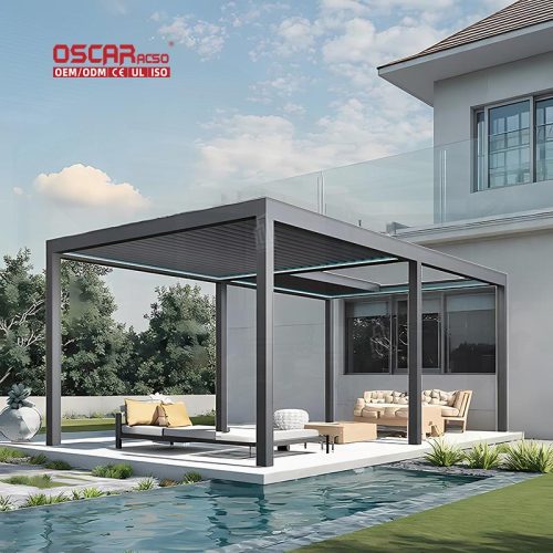 Electric Louvered Roof Pergola System Kits Bioclimatic Aluminum Pergola Patio Garden Backyard in Us Retractable Pergola