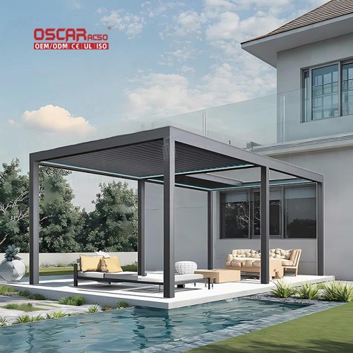 Adjustable Waterproof Motorized Aluminium Louvered Roof with Screen Garden Patio Balcony in Europe Retractable Pergola