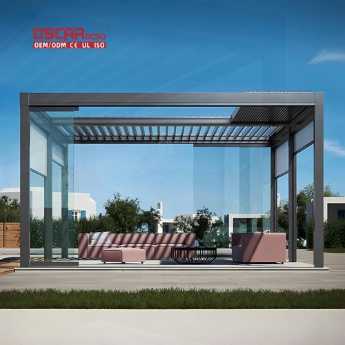 Motorized Adjustable Outdoor Metal Waterproof Louvered Canopy Garden Patio Backyard Retractable Pergola