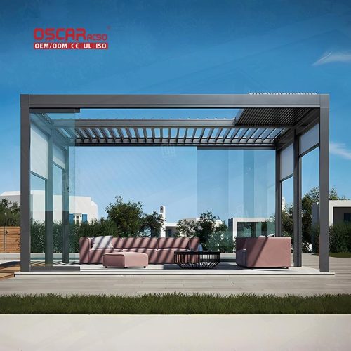 Aluminum Louvre Roof System Wall - Mounted Structure Garden Patio Balcony Outdoor Shading and Ventilation Retractable Pergola