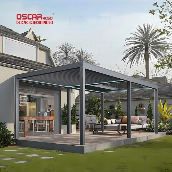 Hot Sale Waterproof Retractable Louvered Roof Aluminum Gazebo Backyard Patio and Outdoor Use Retractable Pergola