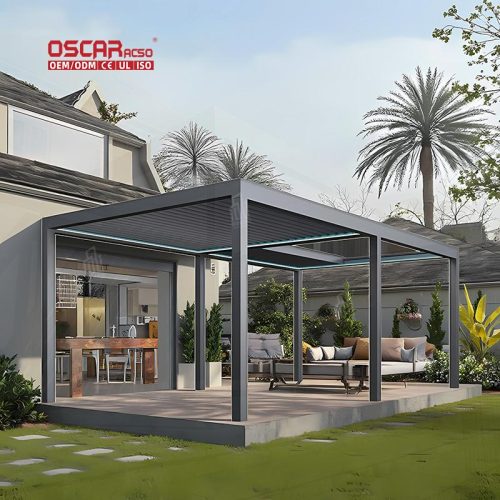 Electric Opening Waterproof Louvered Roof Bioclimatic Outdoor Garden Pergola Patio Balcony Yard Retractable Pergola