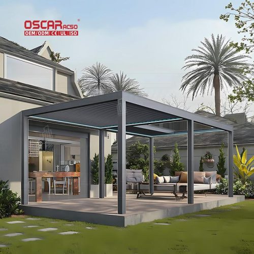 2024 Newest Electric Waterproof Louvered Aluminium Pergola Pavilion Garden Outdoor Patio Backyard Retractable Pergola