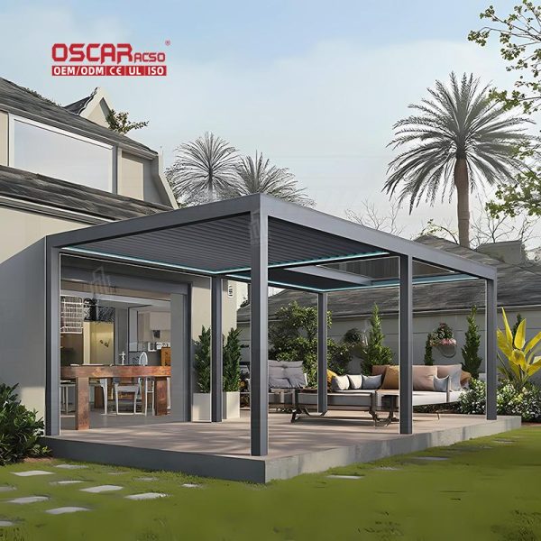 2024 Newest Electric Waterproof Louvered Aluminium Pergola Pavilion Garden Outdoor Patio Backyard Retractable Pergola