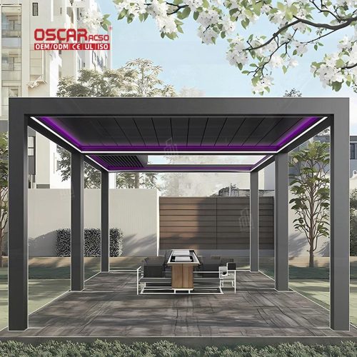 Electric Opening Waterproof Louvered Outdoor Roof Bioclimatic Structure Garden Patio Terrace Retractable Pergola