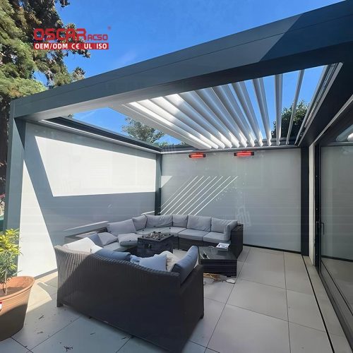 Waterproof Openable Aluminum Louvre Roof Garden Pergola Systems with Led Lighting Backyard Patio Balcony Retractable Pergola