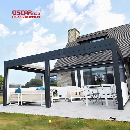 Auto Aluminum Outdoor Arches and Arbours Garden Patio Balcony Climatic and Madera - Style Retractable Pergola