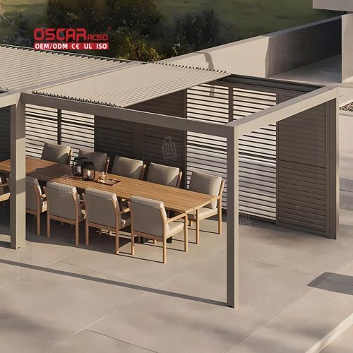 Motorized Adjustable Outdoor Metal Waterproof Louver Canopy Garden Patio Backyard Retractable Pergola