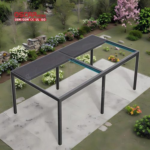 Aluminum Patio Roof Terrace Louver Pergola with Led Lights Outdoor Backyard Garden Shading and Lighting Retractable Pergola