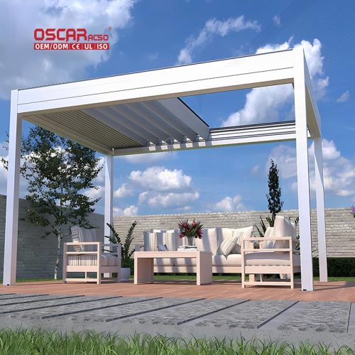 Large Retractable Bioclimatic Outdoor Shelter Restaurant Garden Patio Retractable Pergola